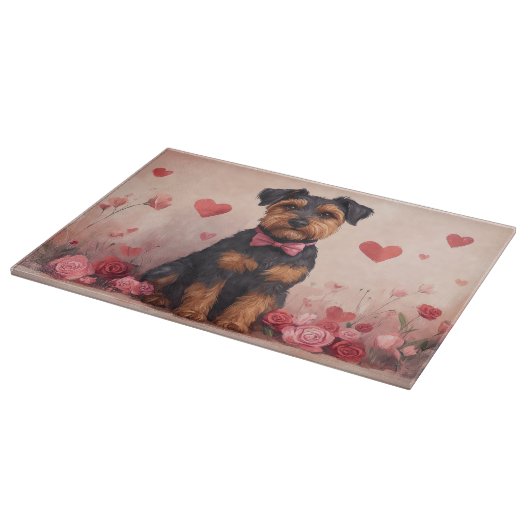 Planche À Découper Airedale avec Rose - Saint Valentin (Coin)