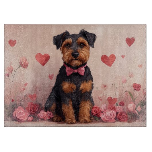 Planche À Découper Airedale avec Rose - Saint Valentin (Devant)