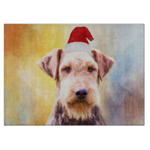 Planche À Découper Airedale Chien Noël Santa Hat Art Portrait