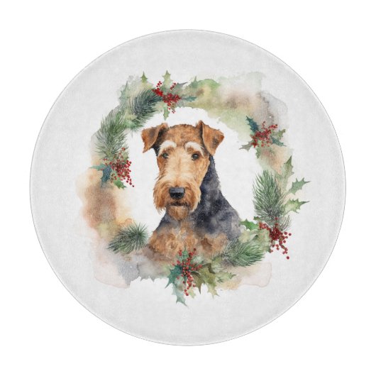 Planche À Découper Airedale Christmas Wreath Festive Pup (Devant)