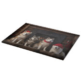 Planche À Découper Akita au coin du feu de Noël (Coin)