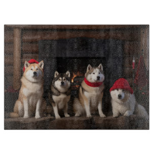 Planche À Découper Akita au coin du feu de Noël