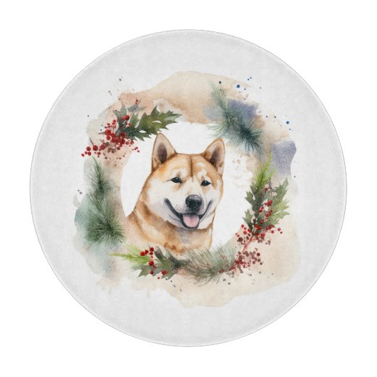 Planche À Découper Akita Christmas Wreath Festive Pup (Devant)
