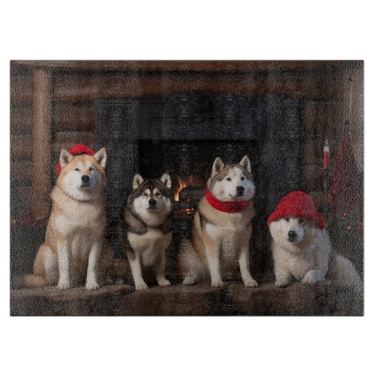 Planche À Découper Akita par le Noël de la cheminée (Devant)