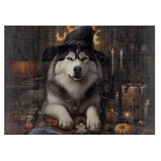 Planche À Découper Alaskan Malamute Citrouilles Halloween effrayant (Devant)