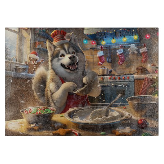 Planche À Découper Alaskan Malamute : Noël festif (Devant)