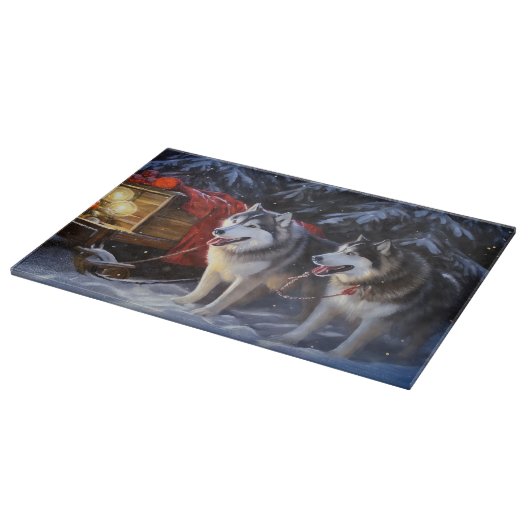 Planche À Découper Alaskien Malamute Snowy Sleigh Ride Noël (Coin)