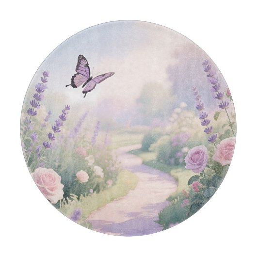 Planche À Découper Allée Papillon Jardin de Roses Lavande Enchanté (Devant)