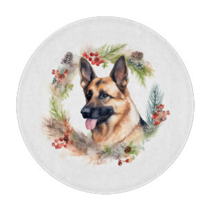 Planche À Découper Allemand Berger Noël Wreath Festive Pup