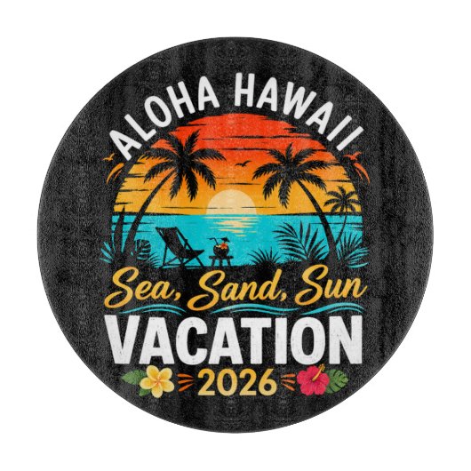 Planche À Découper Aloha Hawaii Mer Sable Soleil 2026 (Devant)
