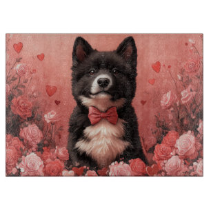 Planche À Découper American Akita avec Rose - Saint Valentin