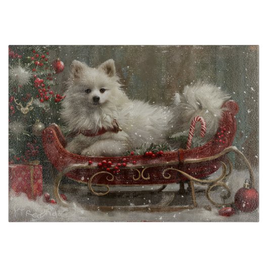 Planche À Découper American Eskimo Chien Festif de Noël (Devant)