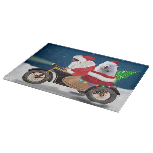 Planche À Découper American Eskimo Chien Noël Père Noël (Coin)