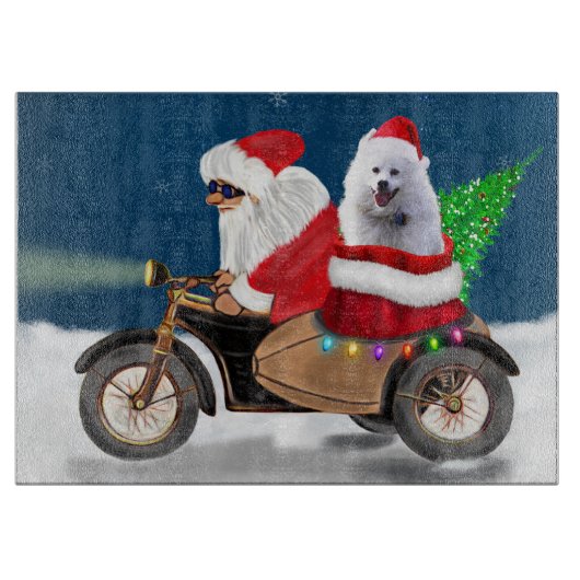 Planche À Découper American Eskimo Chien Noël Père Noël (Devant)