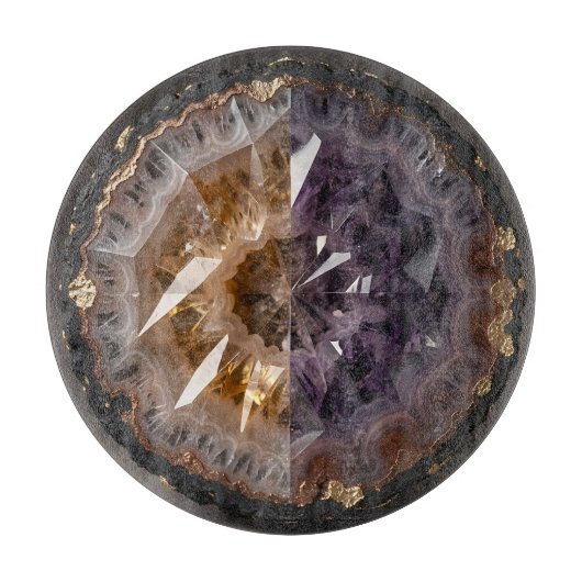 Planche À Découper Améthyste Citrine Géode Cristal Luxe (Devant)