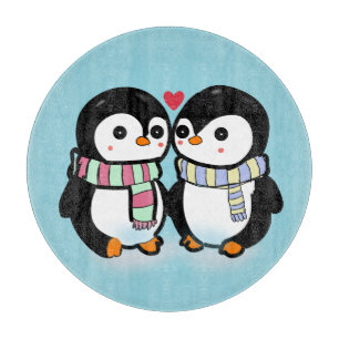 Planche À Découper Amour de manchot personnalisé d'hiver