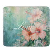 Planche À Découper Amour floral de fleur d'hibiscus blanc pêche tropi (Devant)
