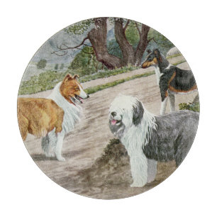 Planche À Découper Amoureux de les chiens vintages Art Collie Trio