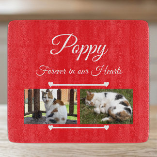 Planche À Découper Amoureux des animaux rouge et blanc verre 2 photos