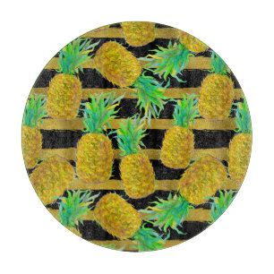 Planche À Découper Ananas d'or sur des rayures