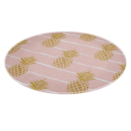 Planche À Découper Ananas en or, Arrière - plan d'été rayé. (Coin)