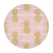 Planche À Découper Ananas en or, Arrière - plan d'été rayé. (Devant)