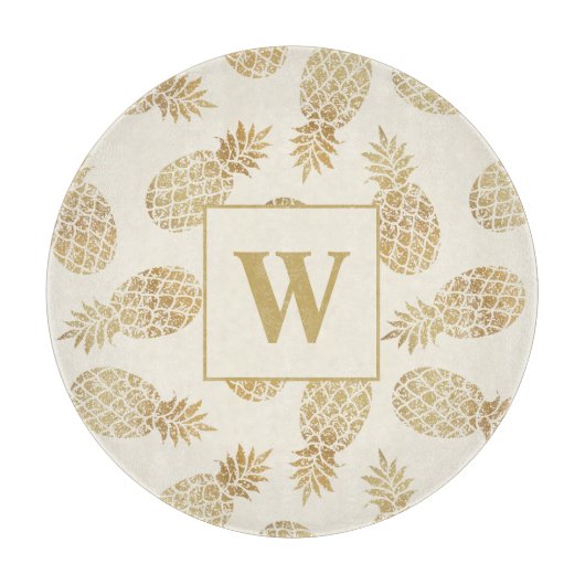 Planche À Découper Ananas Monogram Gold sur ivoire (Devant)