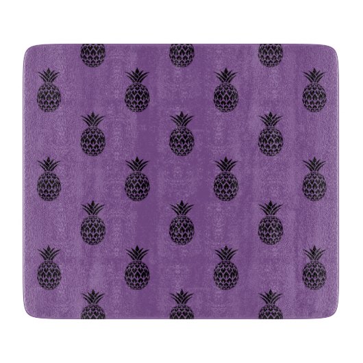 Planche À Découper Ananas Tropical Fruit Été Violet Noir (Devant)