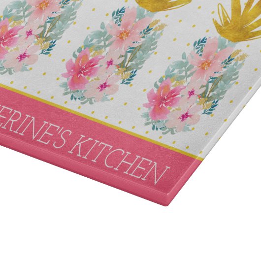 Planche À Découper Ananas tropicaux rose et or et Pois (Coin)