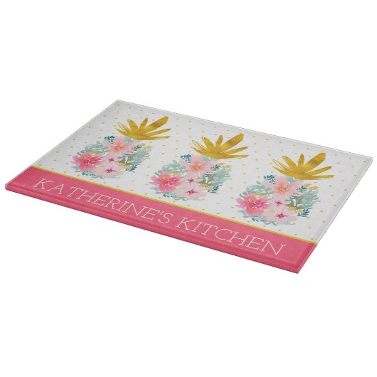 Planche À Découper Ananas tropicaux rose et or et Pois (Coin)