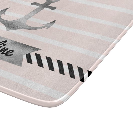 Planche À Découper Ancre d'aquarelle avec des rayures roses jolies pe (Coin)