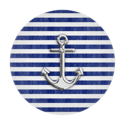 Planche À Découper Ancre de chrome sur des rayures de marine (Devant)