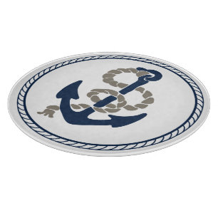 Planche À Découper Ancre Et Corde Nautiques En Bleu Et Blanc