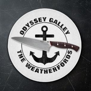 Planche À Découper Ancre nautique Bateau sur mesure et nom de famille