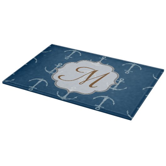 Planche À Découper Ancre nautique Monogramme Planche de coupe en verr (Coin)