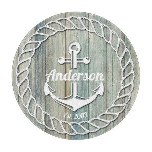 Planche À Découper Ancre nautique Nom de famille Beach House Été