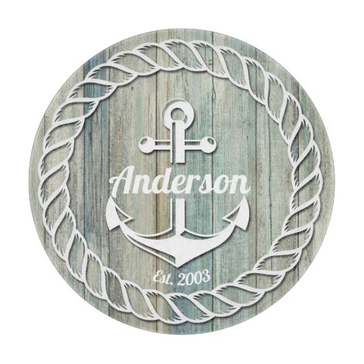 Planche À Découper Ancre nautique Nom de famille Beach House Été (Devant)