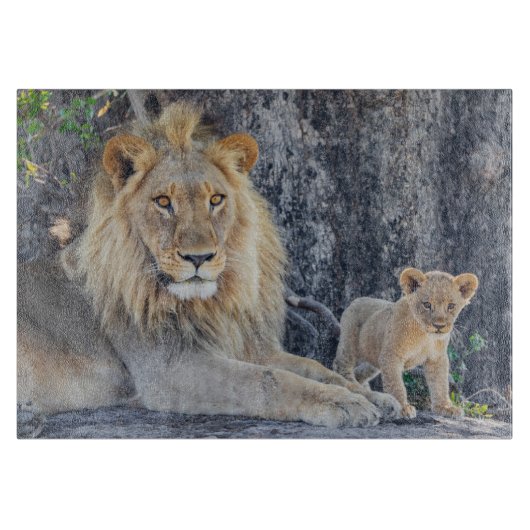 Planche À Découper Animaux de bébés cutest | Lion Dad & Cub (Devant)