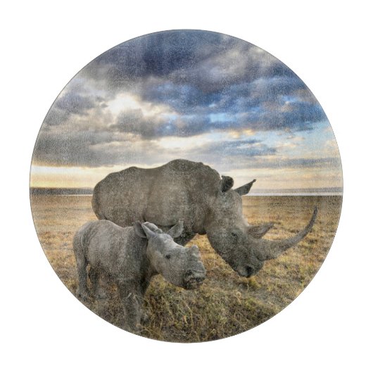 Planche À Découper Animaux de bébés cutest | White Rhino & Calf (Devant)