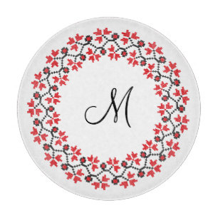 Planche À Découper Anneau de fleur rouge Monogramme personnalisé init