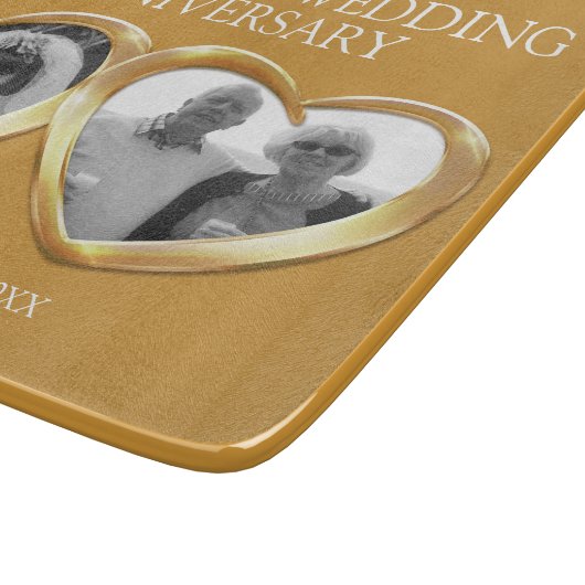 Planche À Découper Anniversaire d'or mariage passé photo actuelle  (Coin)