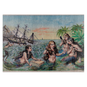 Planche À Découper Antique Victoriens Sirènes Trésor Navire Vintage