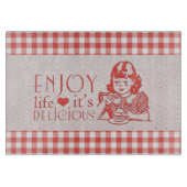 Planche À Découper Appréciez la vie où c'est rétro guingan rouge (Devant)