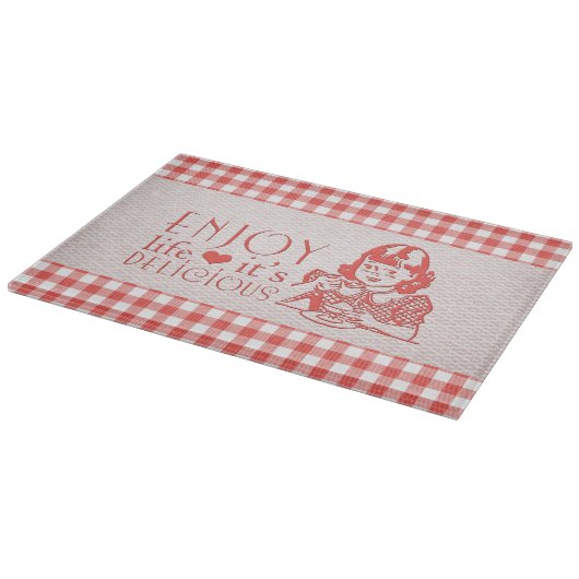 Planche À Découper Appréciez la vie où c'est rétro guingan rouge (Coin)