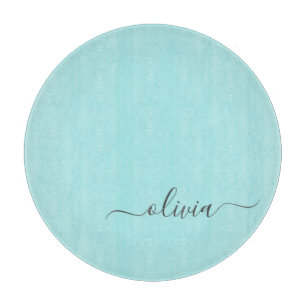 Planche À Découper Aqua Blue Turquoise Moderne Script Girl Monogramme
