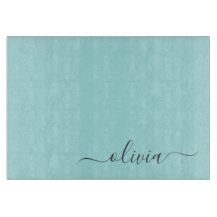 Planche À Découper Aqua Blue Turquoise Moderne Script Girl Monogramme