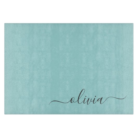 Planche À Découper Aqua Blue Turquoise Moderne Script Girl Monogramme (Devant)