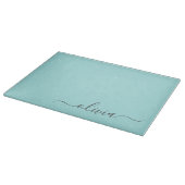 Planche À Découper Aqua Blue Turquoise Moderne Script Girl Monogramme (Coin)