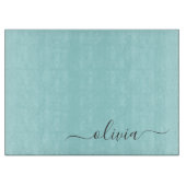Planche À Découper Aqua Blue Turquoise Moderne Script Girl Monogramme (Devant)