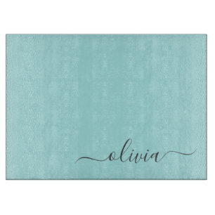 Planche À Découper Aqua Blue Turquoise Moderne Script Girl Monogramme